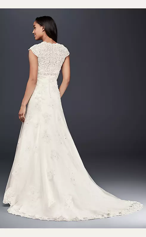 Cap Sleeve Lace Over Satin Wedding Dress  Image 2
