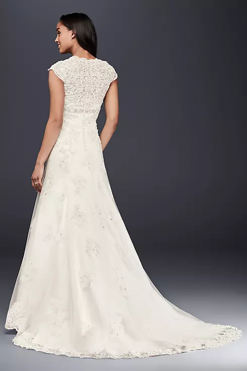 Cap Sleeve Lace Over Satin Wedding Dress  Image 2