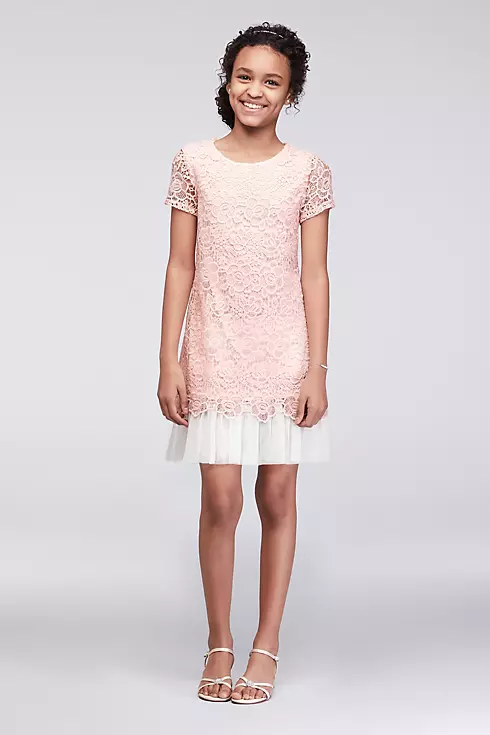 Cap Sleeve Lace Party Dress with Pleated Tulle Hem Image 1