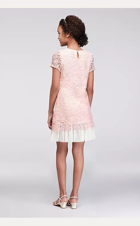 Cap Sleeve Lace Party Dress with Pleated Tulle Hem Image 2