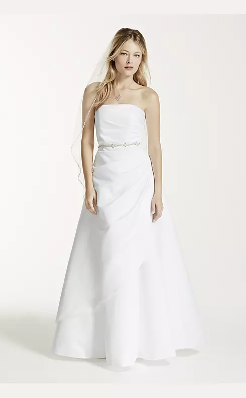 Satin A-line Wedding Dress with Asymmetrical Skirt Image 1