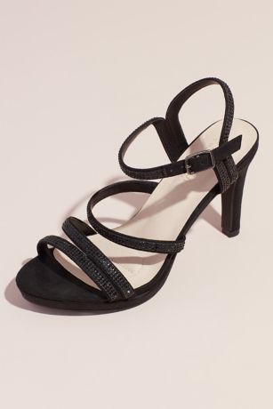 Blossom Beige;Black;Grey Heeled Sandals (Pave Crystal Straps Glitter Platform Sandals)