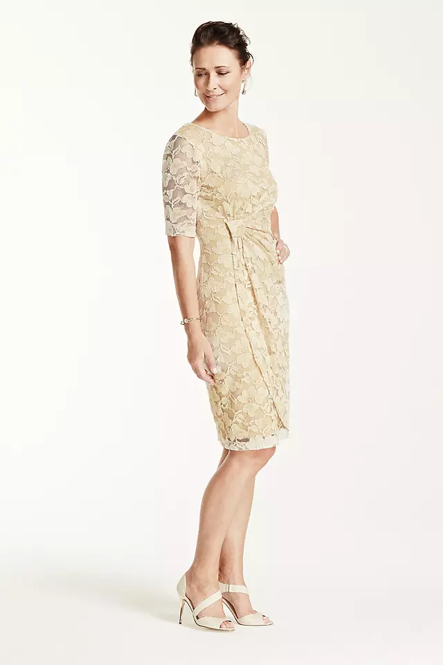 3/4 Sleeve Stretch Lace Short Dress Image 3
