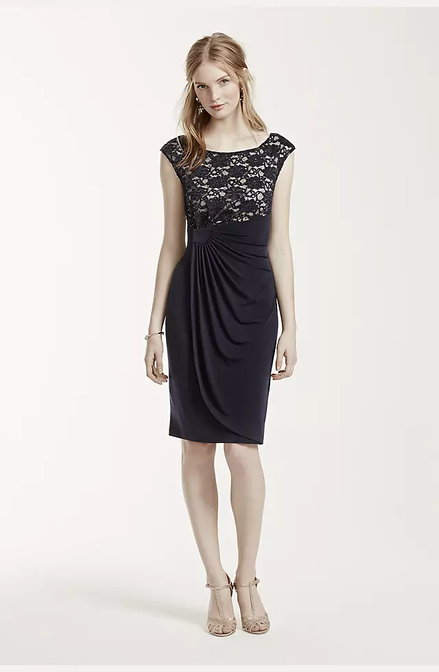 Short Cap Sleeve Jersey Dress with Lace Bodice Image