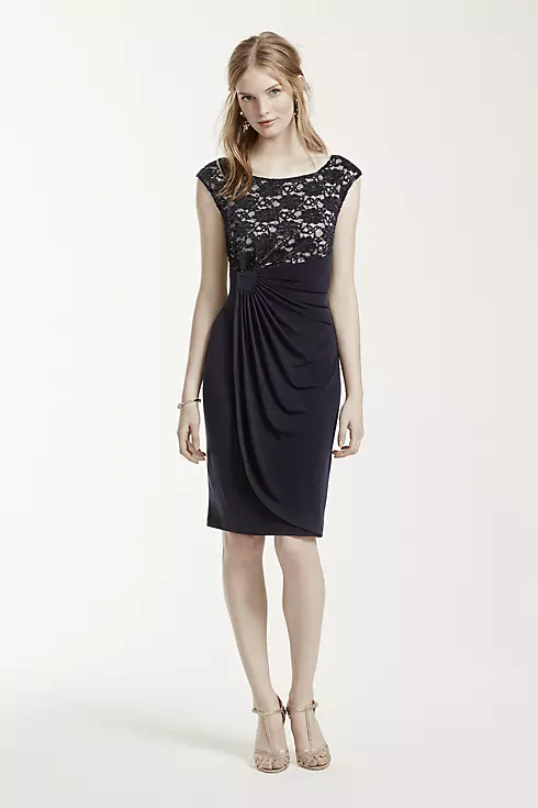 Short Cap Sleeve Jersey Dress with Lace Bodice Image 1