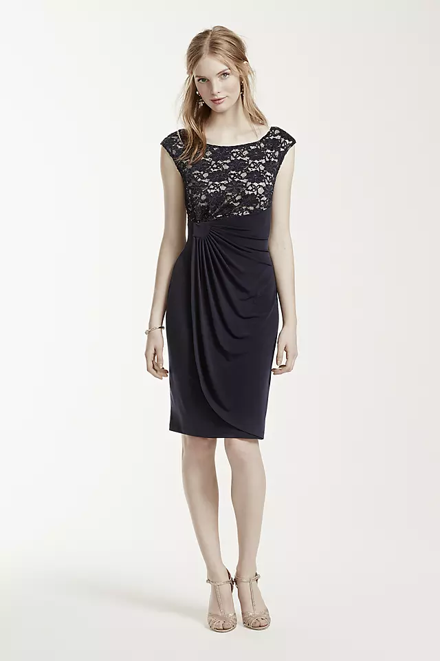 Short Cap Sleeve Jersey Dress with Lace Bodice Image