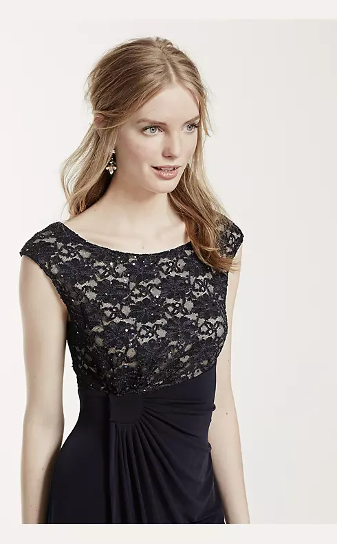 Short Cap Sleeve Jersey Dress with Lace Bodice Image 4