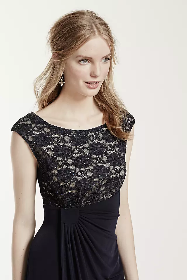 Short Cap Sleeve Jersey Dress with Lace Bodice Image 4