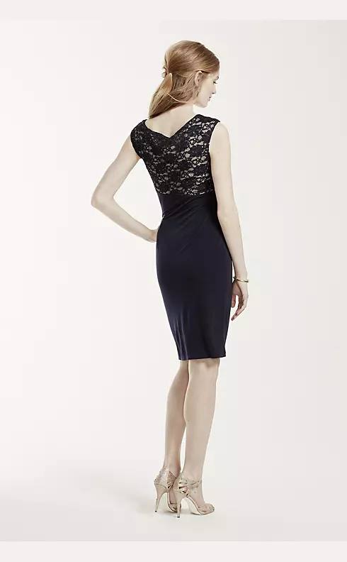 Short Cap Sleeve Jersey Dress with Lace Bodice Image 2