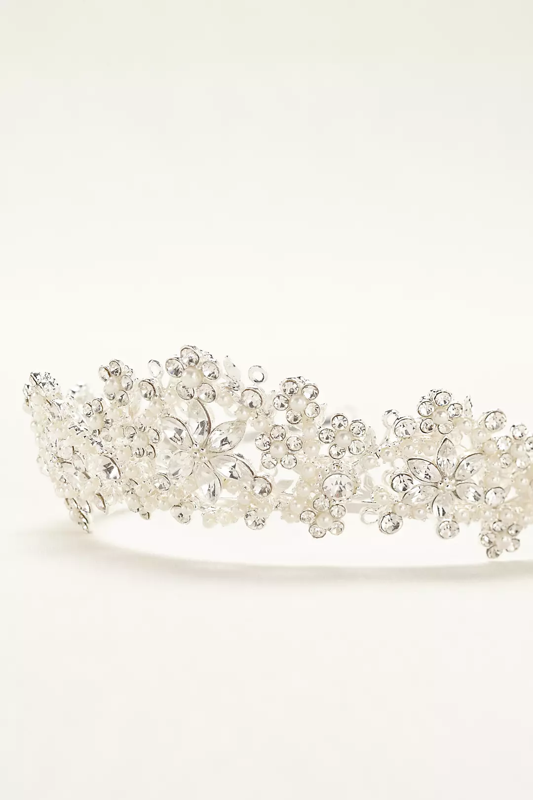 Light Colored Tiara with Pearls and Crystals Image 2