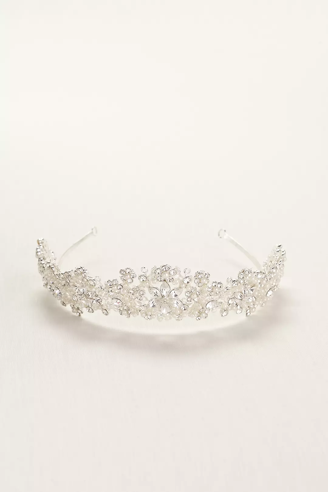 Light Colored Tiara with Pearls and Crystals Image 3