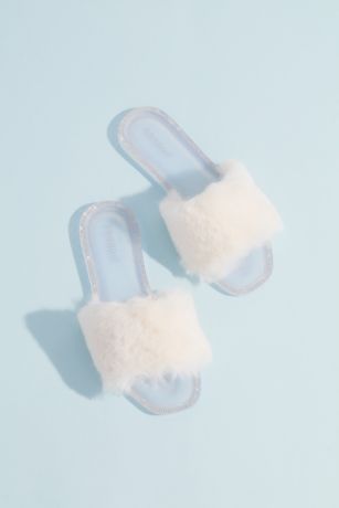 Crystal-Trimmed Faux Fur Slides