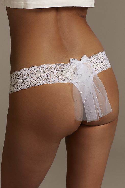 Mixed Lace Thong with Embellished Veil Image