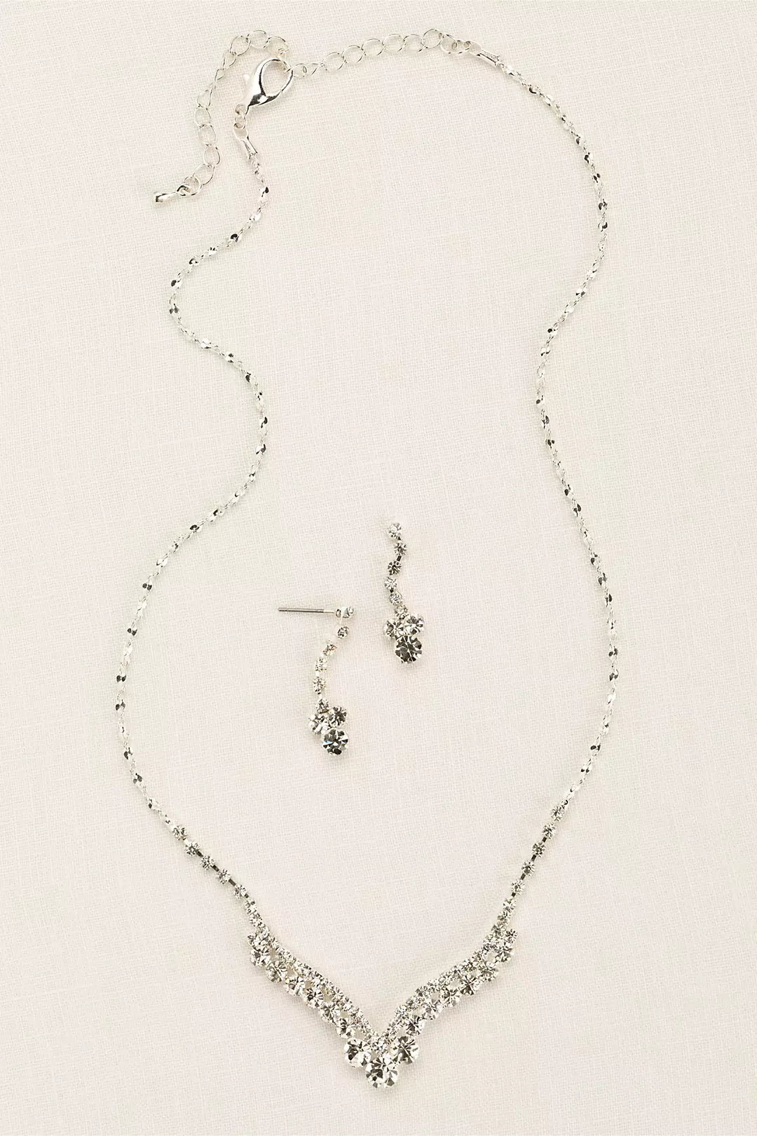 Curved V-Shape Crystal Necklace and Earring Set Image