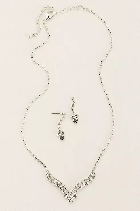 Curved V-Shape Crystal Necklace and Earring Set Image 1