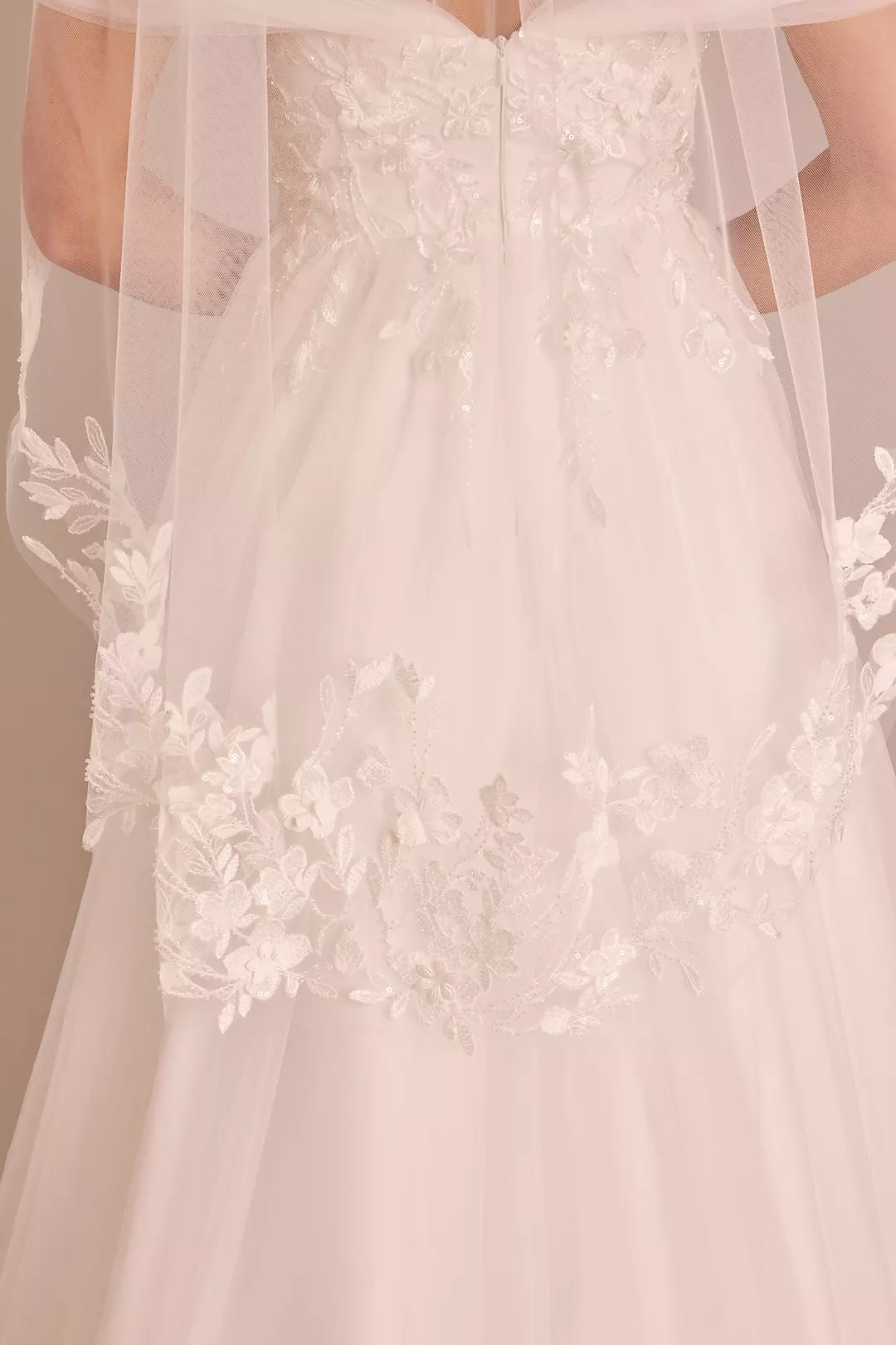 Floral Applique Trim Mid-Length Veil | David's Bridal Floral Applique Trim Mid-Length Veil | David's Bridal