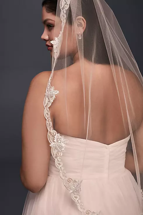 Lace-Edged Whisper Pink Elbow Veil Image 1