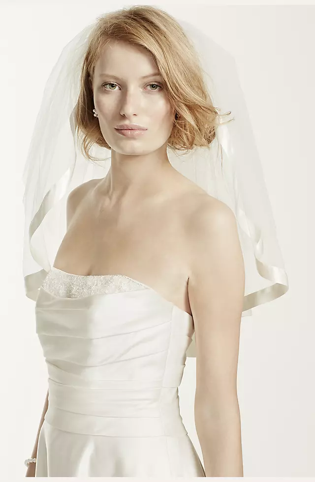 Satin Veil with Ribbon Trim and Blusher Image 2