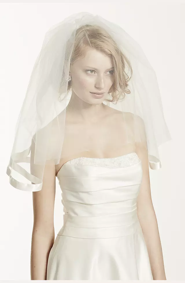 Satin Veil with Ribbon Trim and Blusher Image