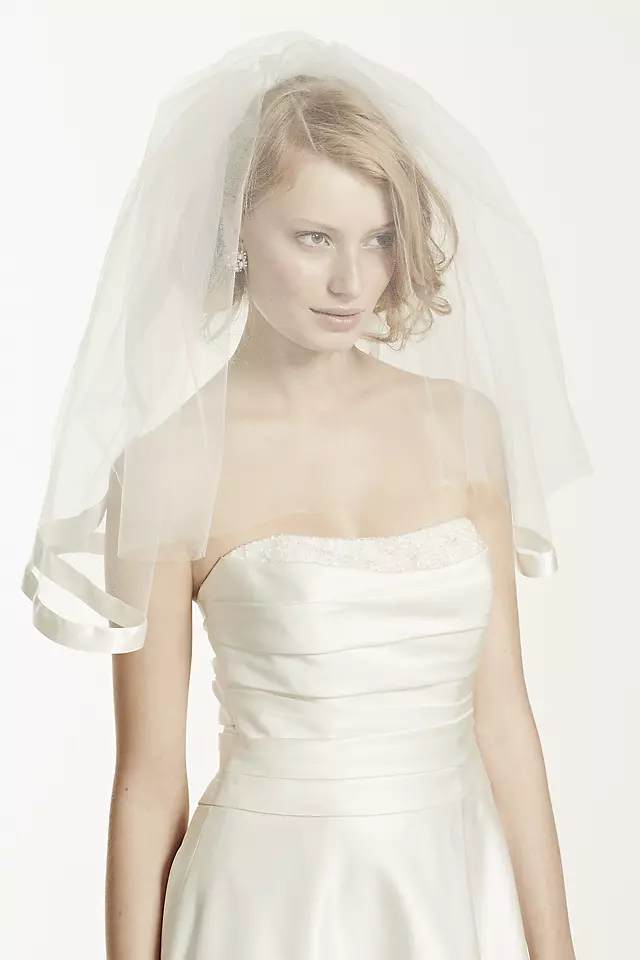 Satin Veil with Ribbon Trim and Blusher Image