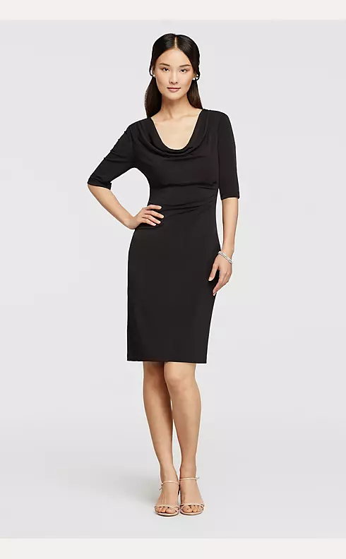 Short Cowl Neck Dress with Elbow Length Sleeves Image 1