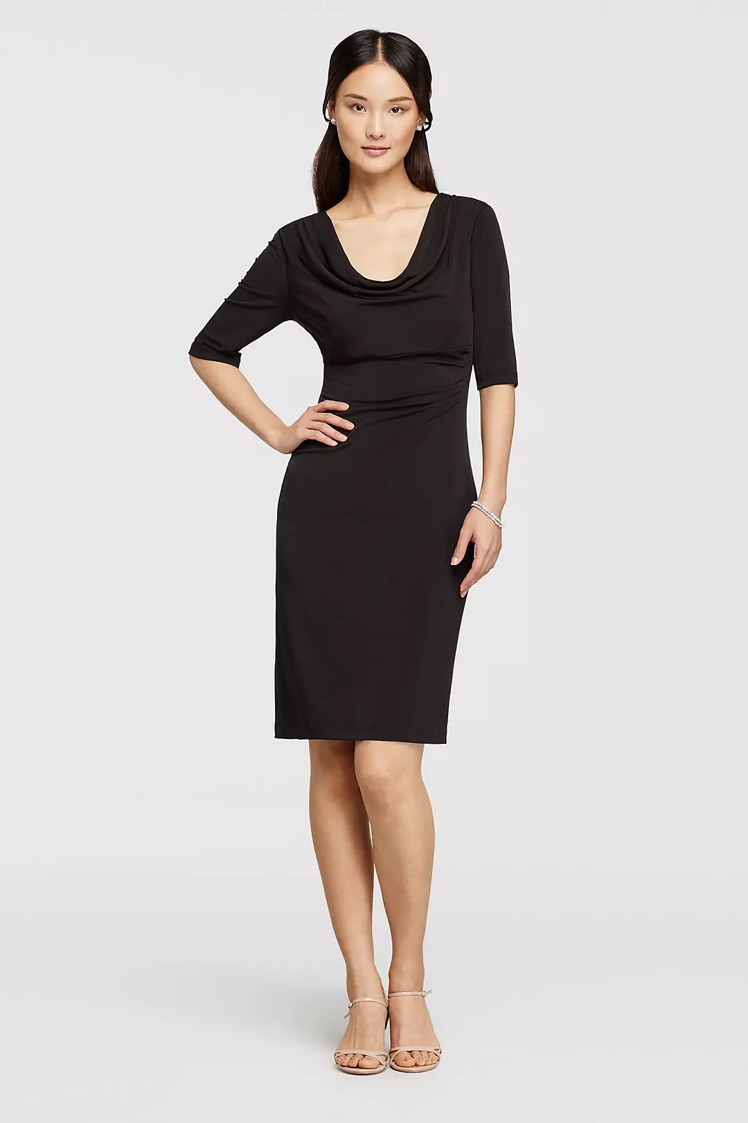 Short Cowl Neck Dress with Elbow Length Sleeves Image
