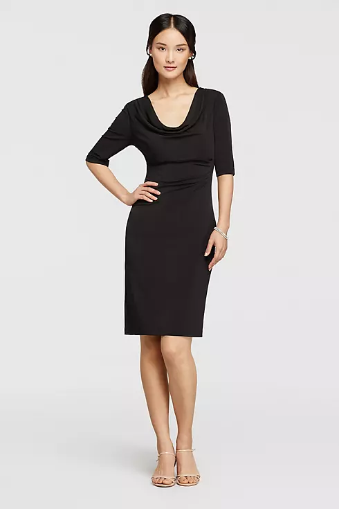 Short Cowl Neck Dress with Elbow Length Sleeves Image 1