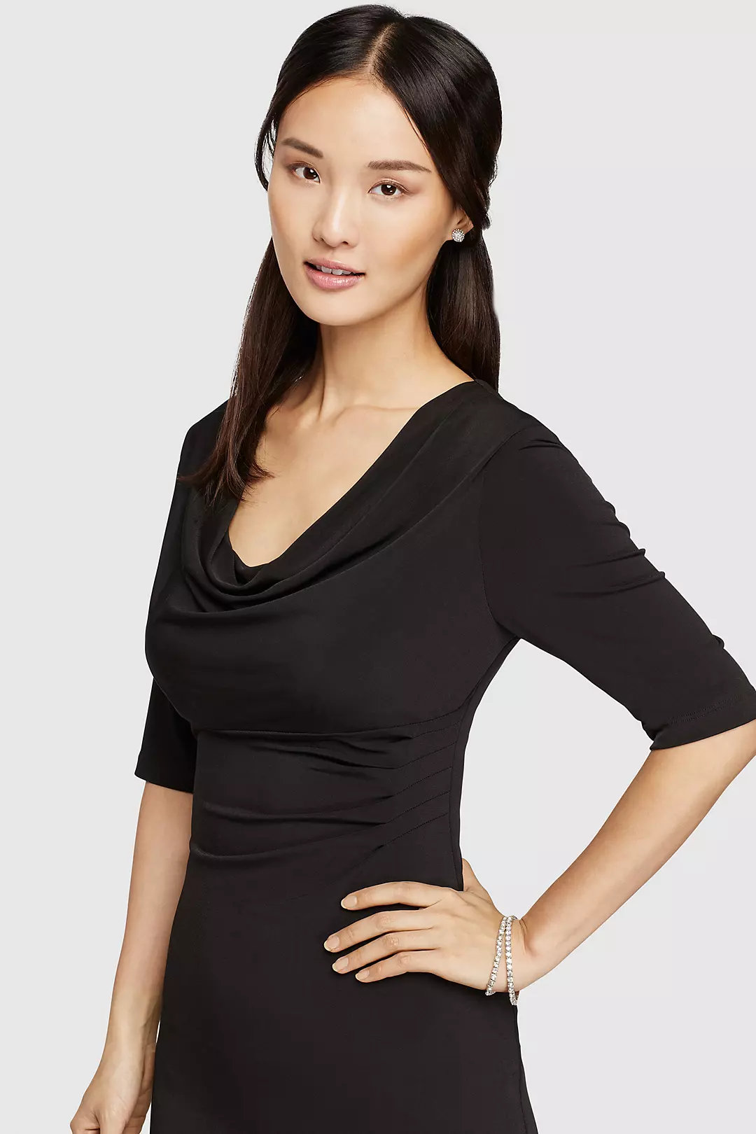 Short Cowl Neck Dress with Elbow Length Sleeves Image 3