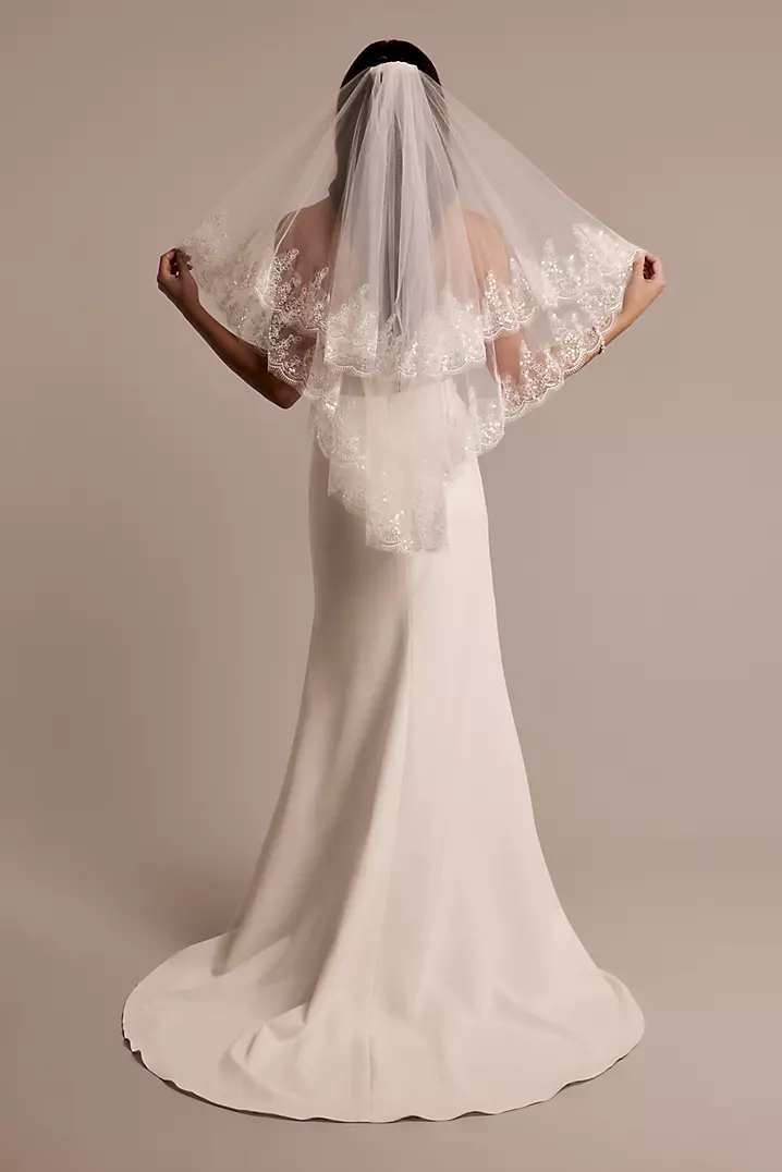 Two-Tier Sequin Lace Mid-Length Tulle Veil | David's Bridal Two-Tier Sequin Lace Mid-Length Tulle Veil | David's Bridal