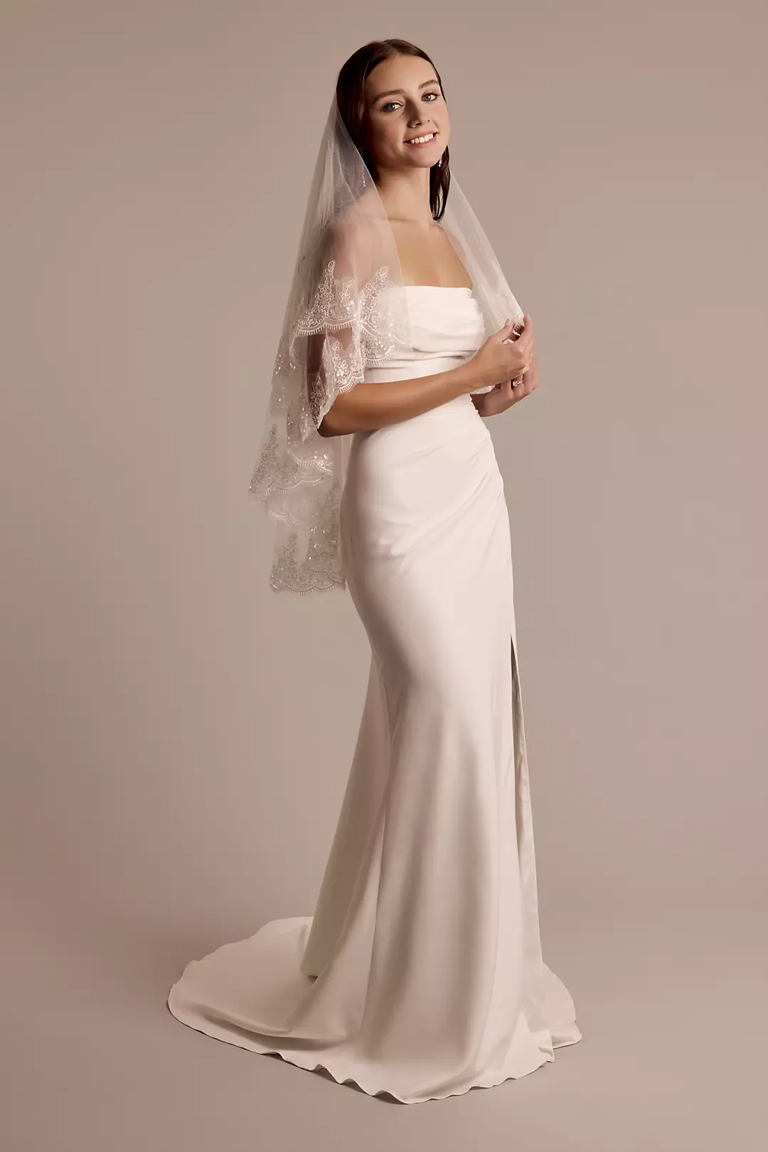 Two-Tier Sequin Lace Mid-Length Tulle Veil | David's Bridal Two-Tier Sequin Lace Mid-Length Tulle Veil | David's Bridal
