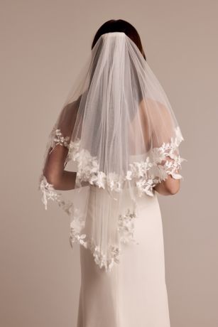 Two-Tier Leafy Lace Edge Mid-Length Veil | David's Bridal