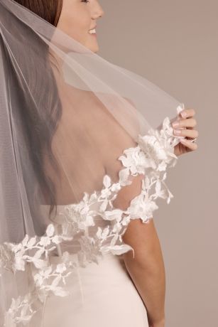 Two-Tier Leafy Lace Edge Mid-Length Veil | David's Bridal