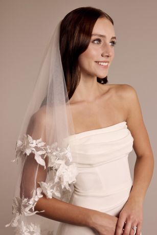 Two-Tier Leafy Lace Edge Mid-Length Veil | David's Bridal