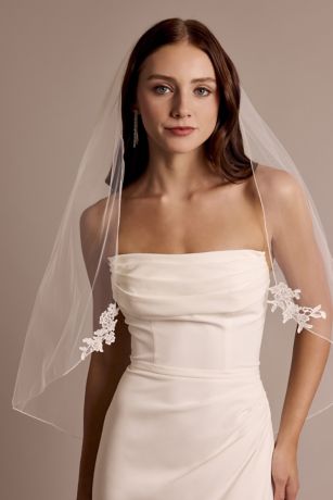 WHITE VEIL セット Mid-Length Veil with Scattered Pearl Edge | David's Bridal