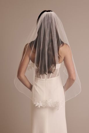 Pencil Edge Mid-Length Veil with Lace Appliques | David's Bridal