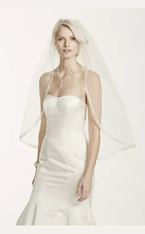 One Tier Mid Veil with Organza Ribbon Edge Image 2