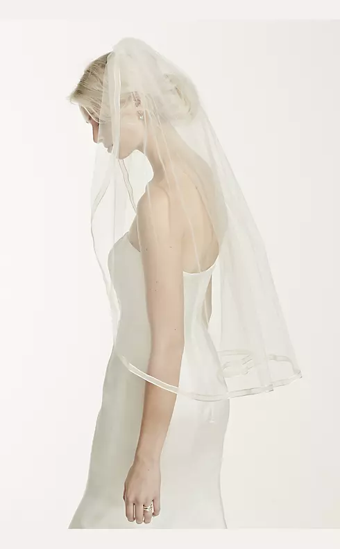 One Tier Mid Veil with Organza Ribbon Edge Image 3