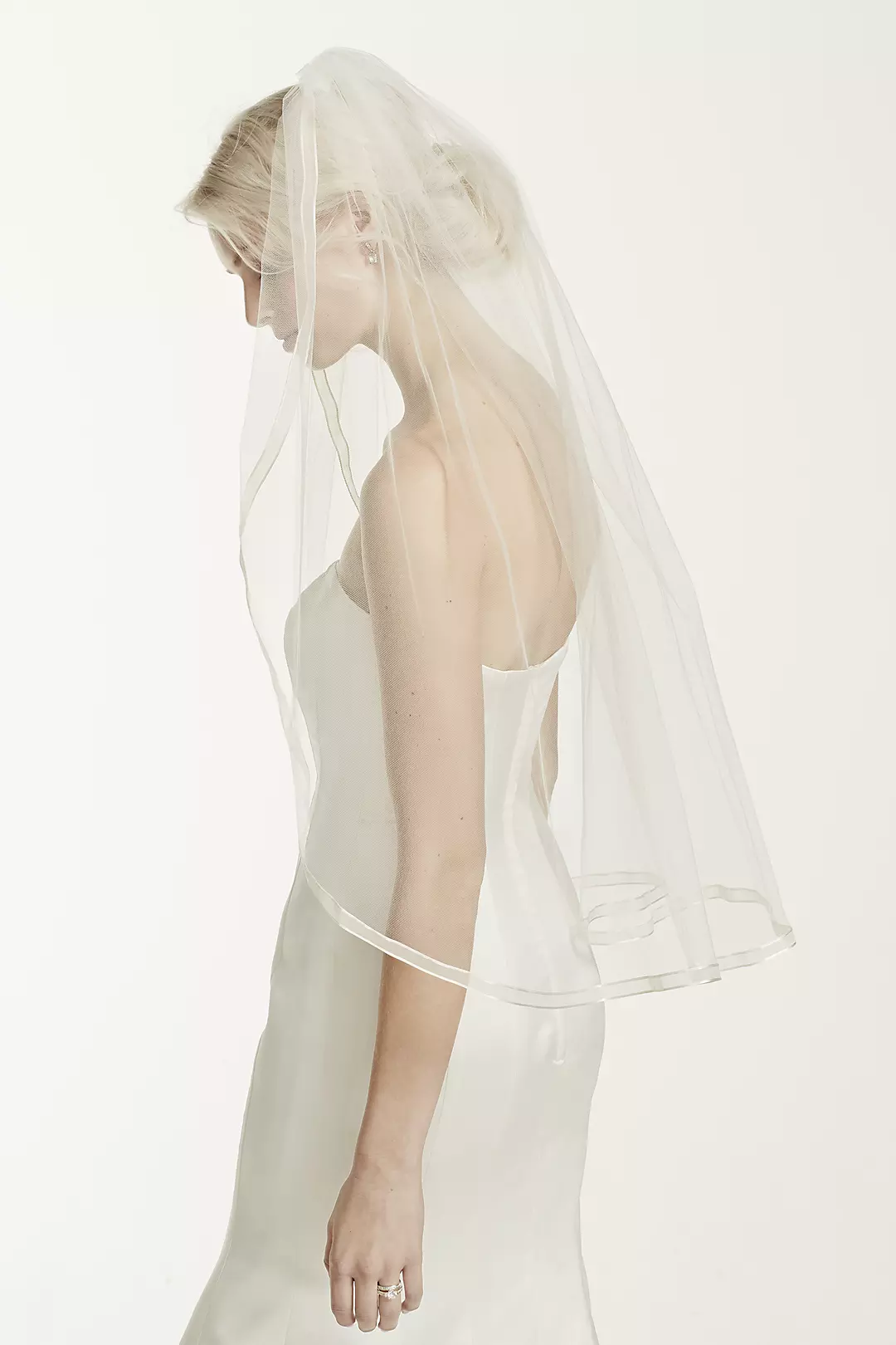 One Tier Mid Veil with Organza Ribbon Edge Image 3