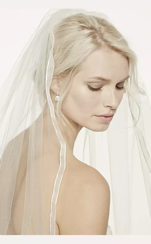 One Tier Mid Veil with Organza Ribbon Edge Image 1