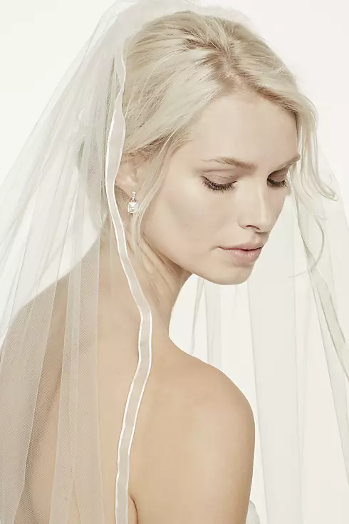 One Tier Mid Veil with Organza Ribbon Edge Image 1