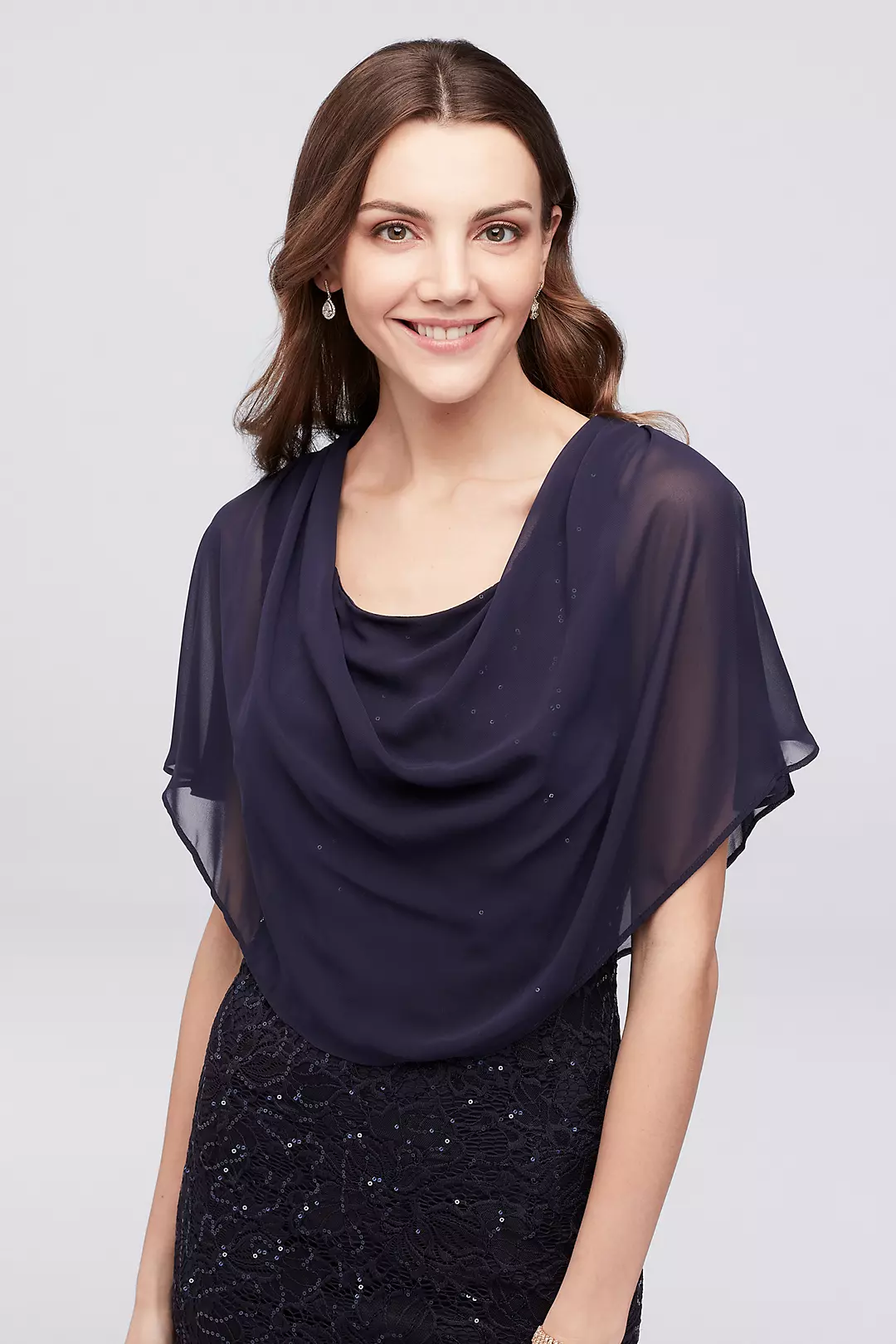 Sequin Lace Short Dress with Chiffon Capelet Image 3