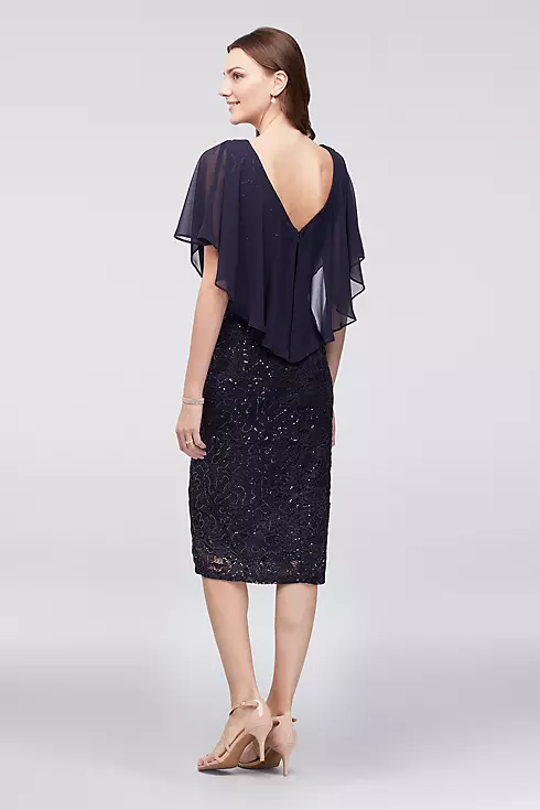 Sequin Lace Short Dress with Chiffon Capelet Image 2