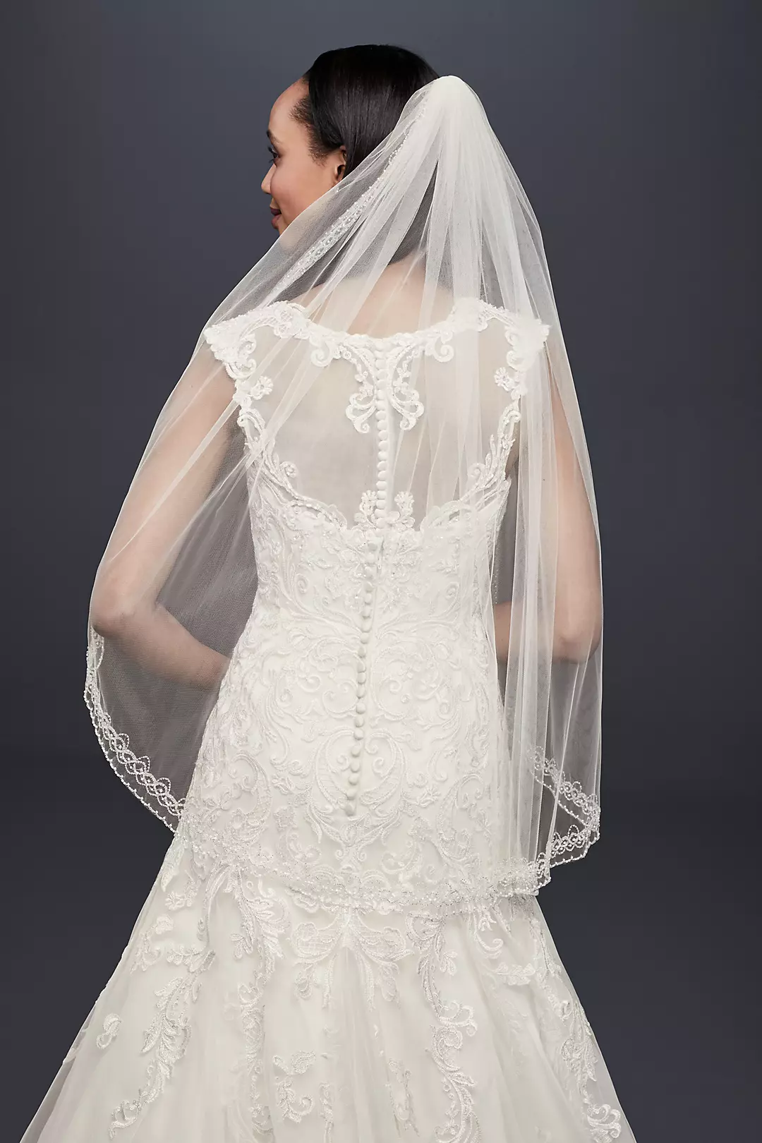 One Tier Mid Veil with Beaded Design Image