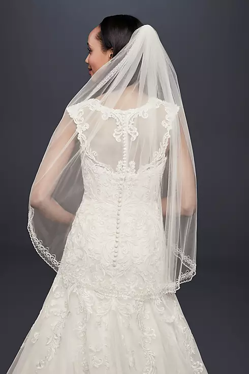 One Tier Mid Veil with Beaded Design Image 1