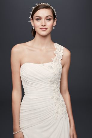 One Shoulder Wedding Dress with Floral Appliques | David's Bridal