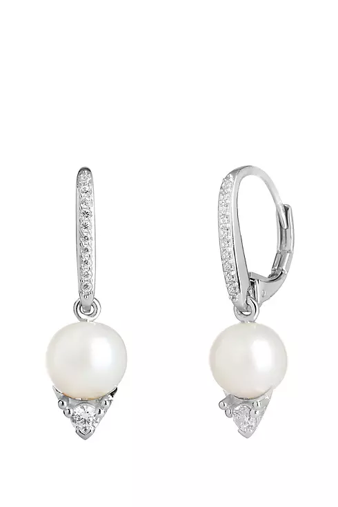 Freshwater Pearl and Cubic Zirconia Drop Earrings Image 1