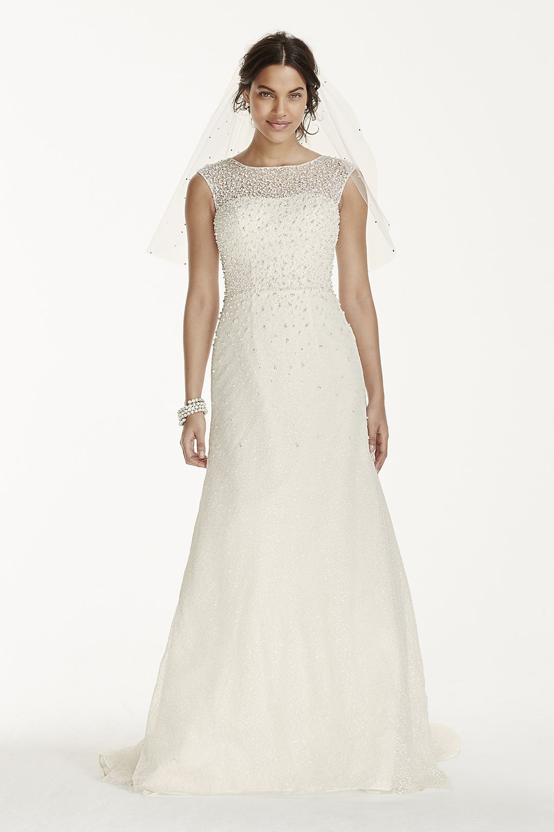 As-Is Cap Sleeve Wedding Dress with Pearl Details Image 4