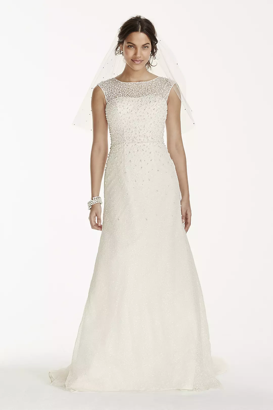 As-Is Cap Sleeve Wedding Dress with Pearl Details Image
