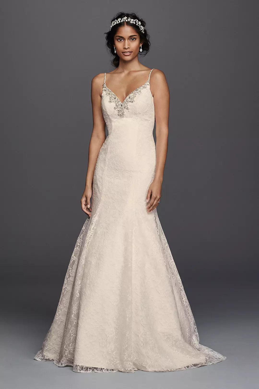 As-Is Allover Lace Beaded Trumpet Wedding Dress Image