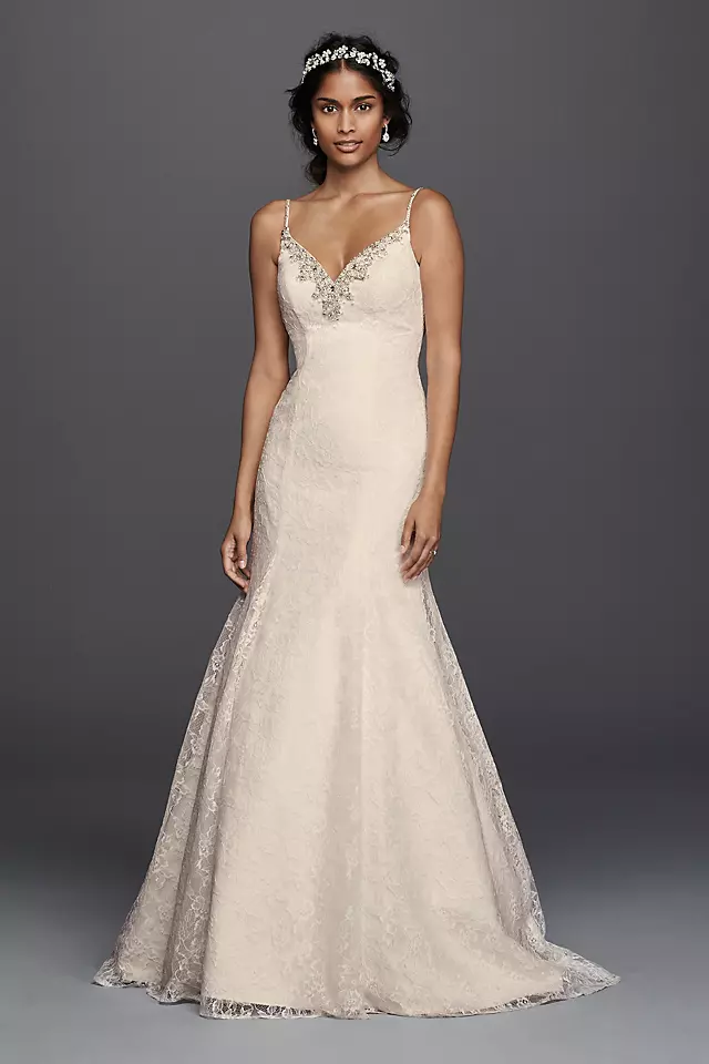 Jewel All over Lace Beaded Trumpet Wedding Dress Image